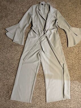 CBR Light Gray Bell-Sleeve Wrap Jumpsuit NWT